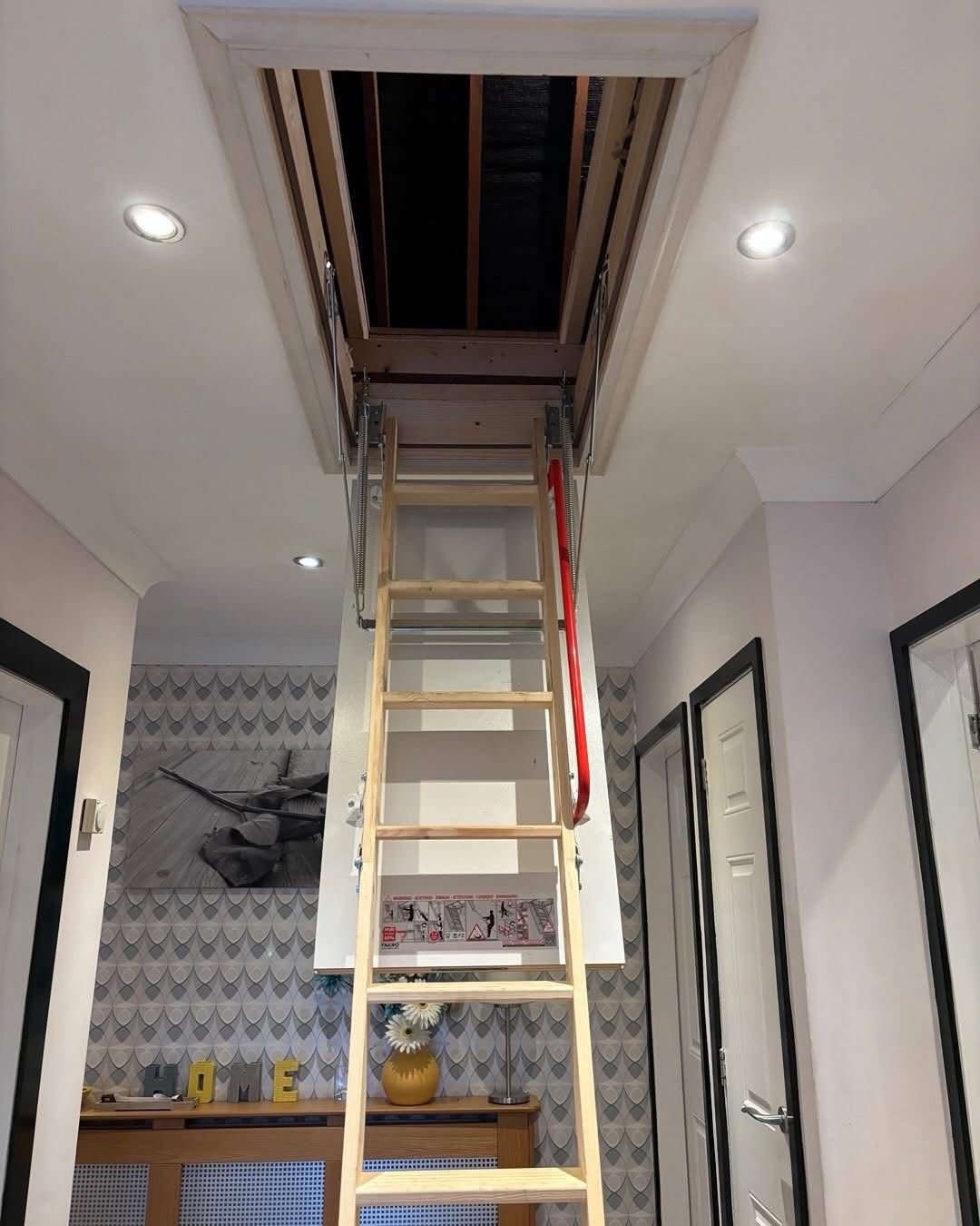 Fitted pull down wooden loft ladder and hatch